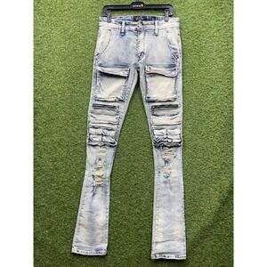 Frost Originals Distressed Jeans Mens 30x38 Moto Stacked Stretch Shredded Grunge